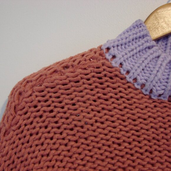 Dreams Chunky Knit Sweater Colourblock Purple Pink Cream Mock Neck Size Small - Picture 5 of 12